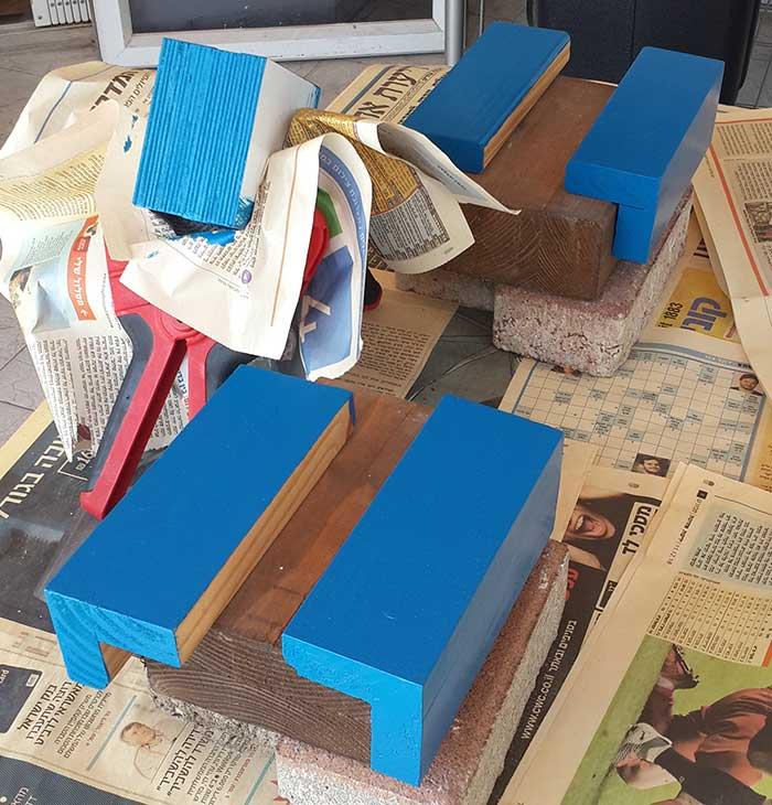 painting the new legs in blue