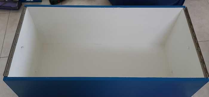 upper look at the cabinet with hinges attached