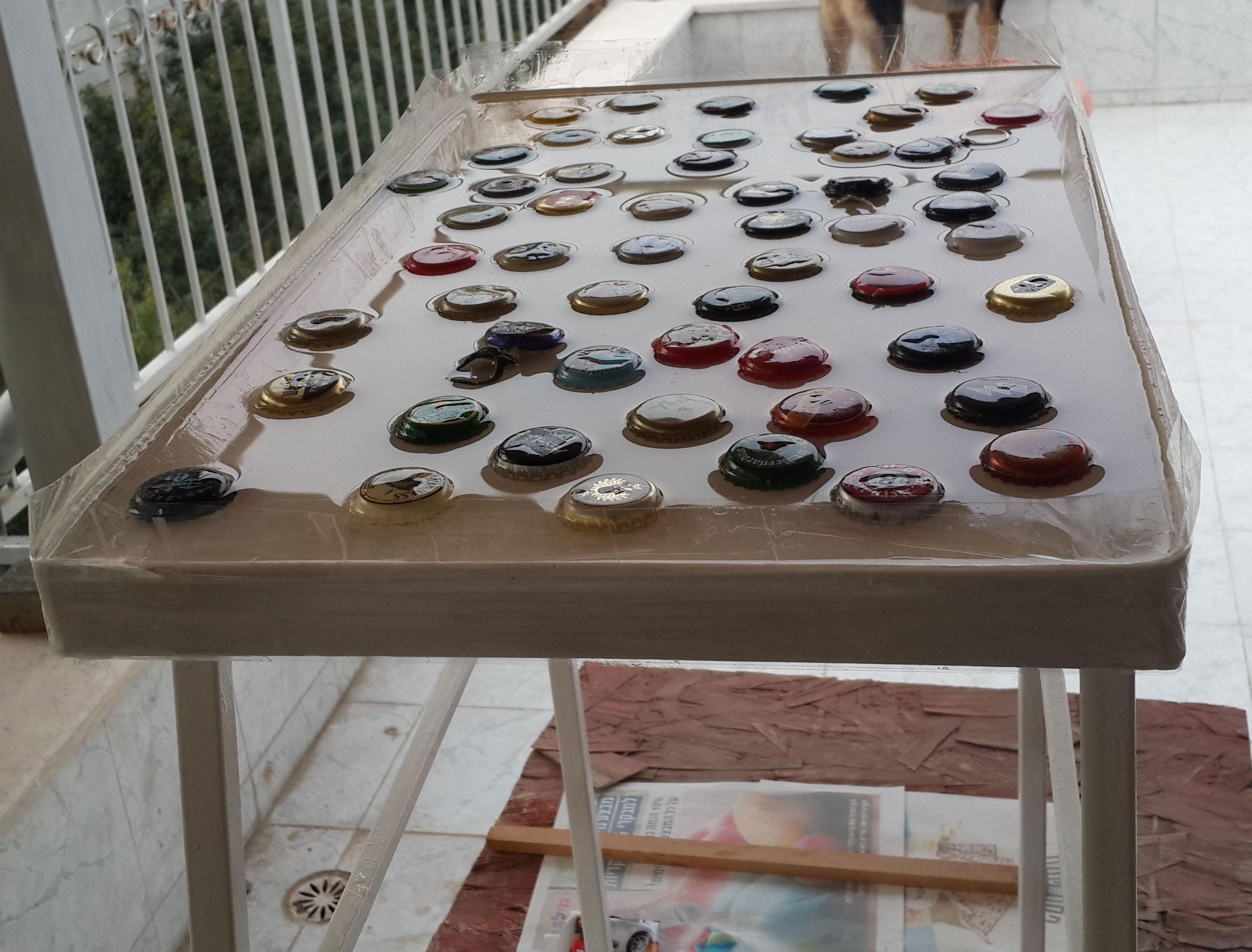 View of empty iron tea table