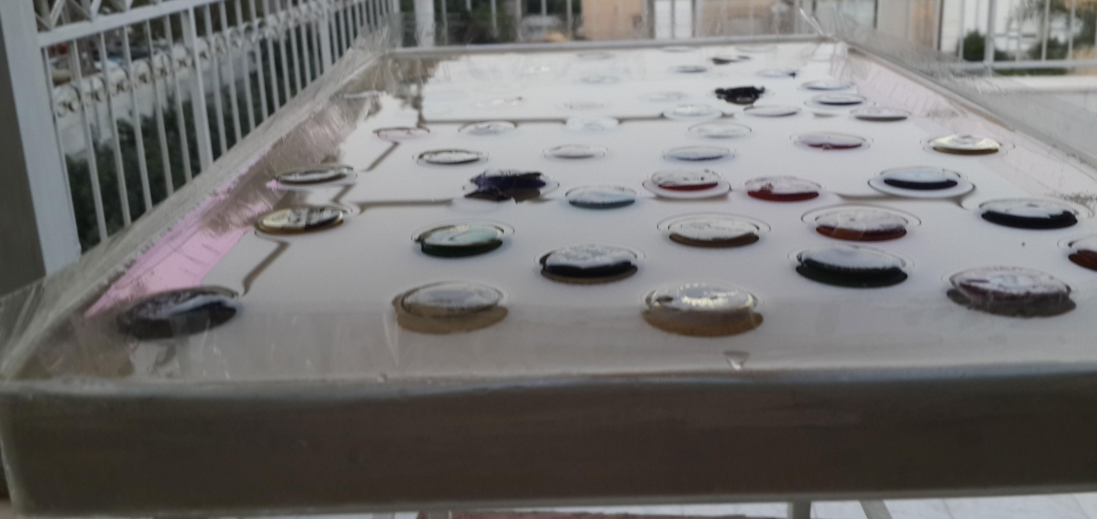 close view and low angel view of the bottles caps