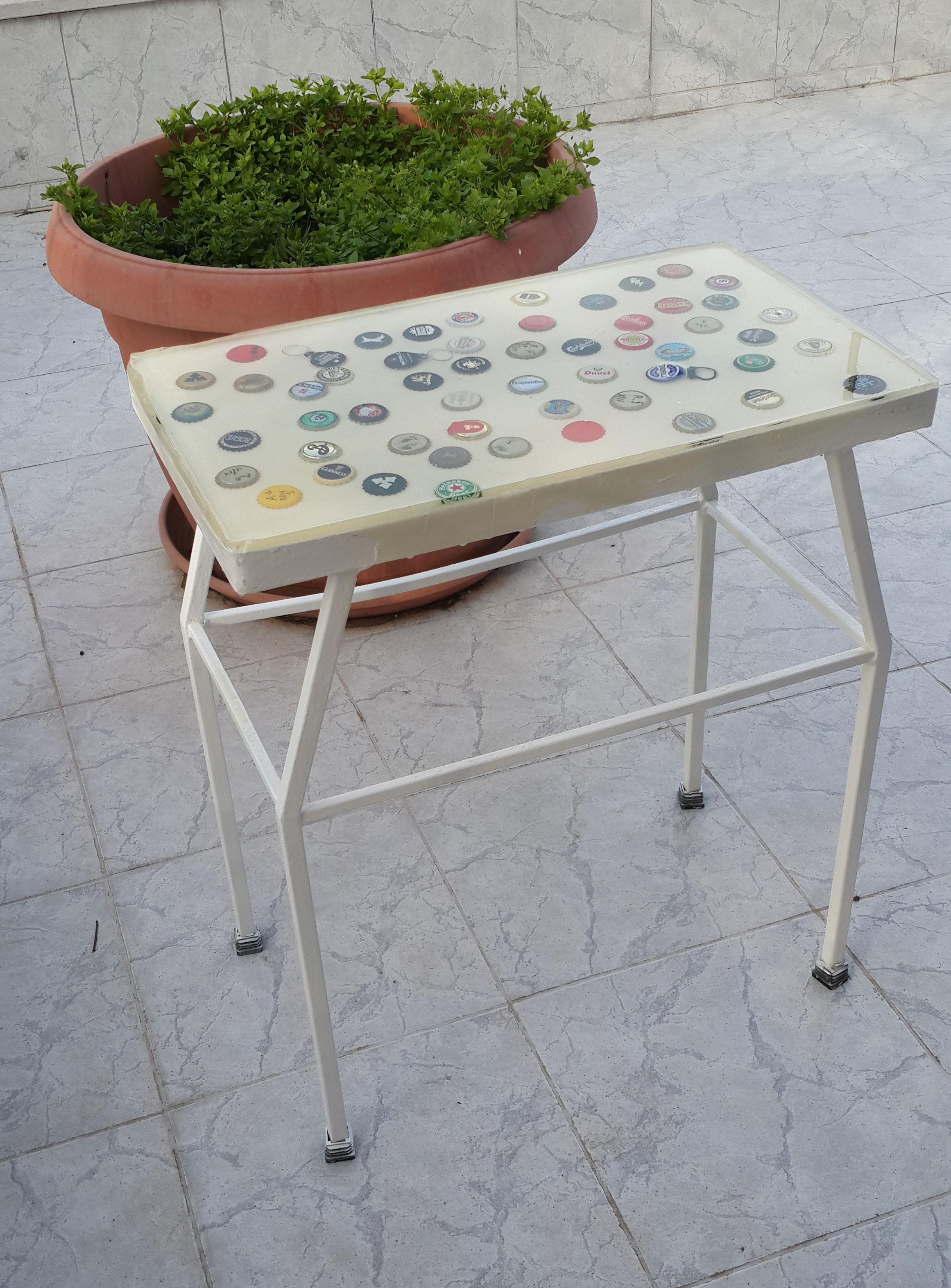 View of empty iron tea table